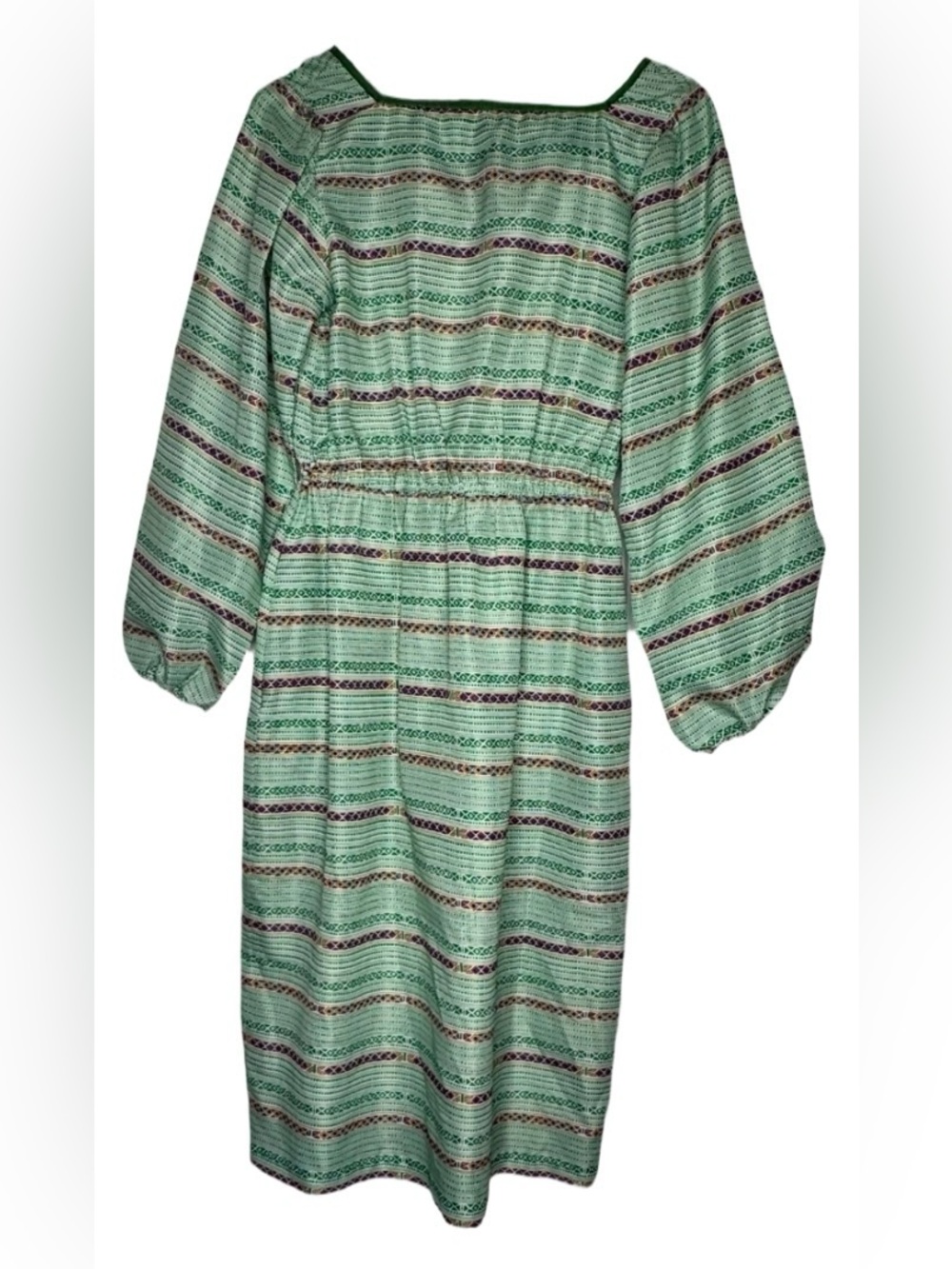 Vintage Women’s Green Shift Dress Striped Boho size small w matching belt